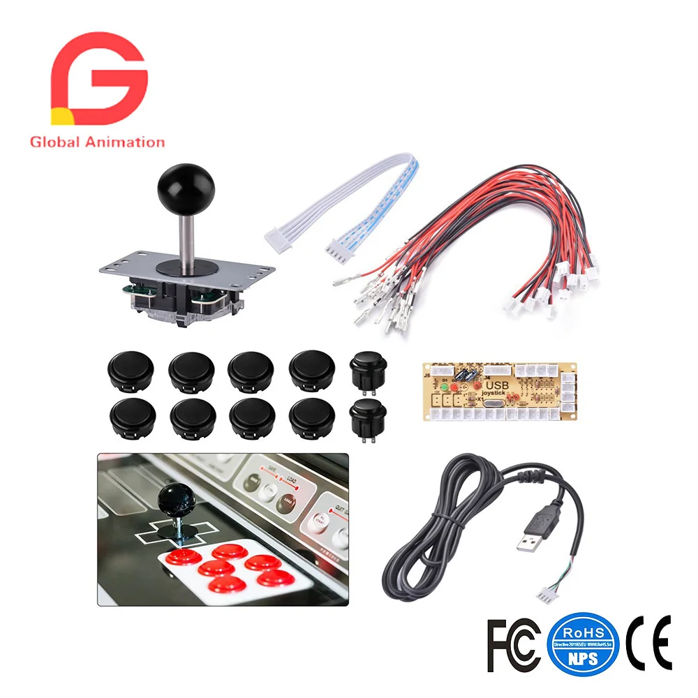 Zero Delay Arcade DIY Kit запчасти USB энкодер + ДЖОЙСТИК 5 pin рокер 10 шт. черные кнопки для MAME