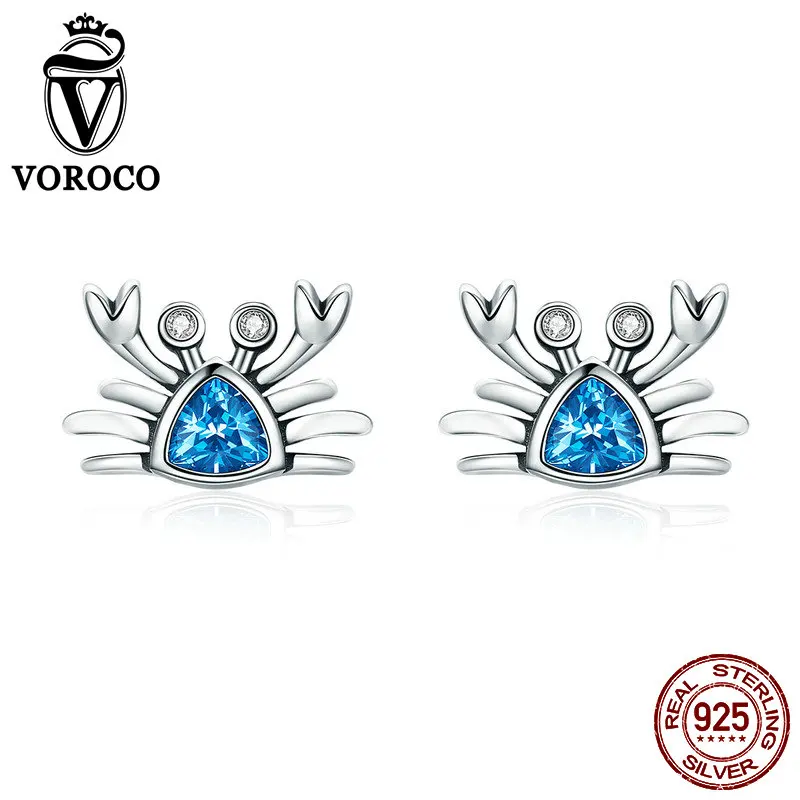 VOROCO блестящие серьги-гвоздики с голубыми лунами и Звездами Галактики, вечерние, милые, подарок из чистого 925 пробы серебра, хорошее ювелирное изделие для женщин и девушек, VSE151