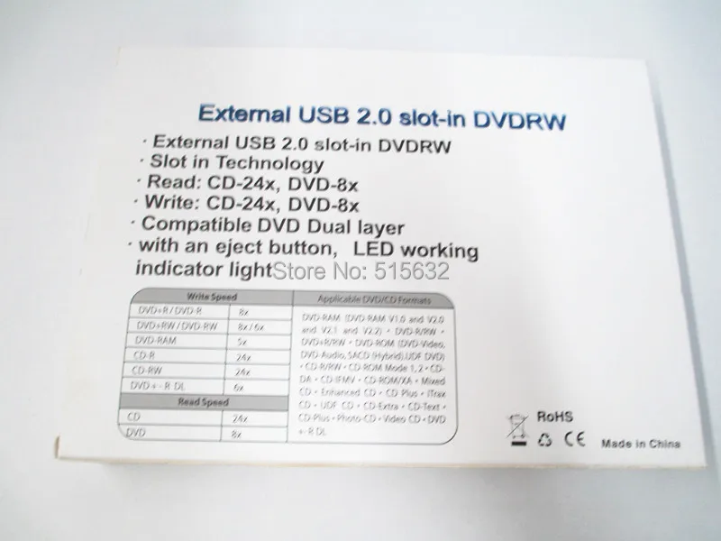 Внешний разъем USB 2 0 для DVD +/ RW DL Drive проигрыватель записи нетбука/ПК чехол|external