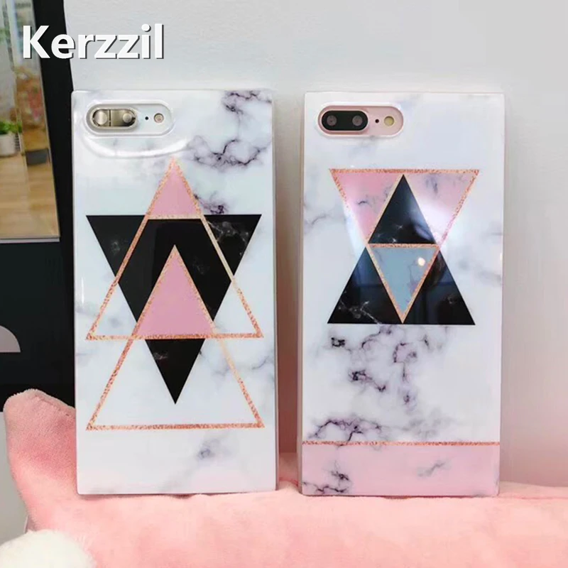 Kerzzil Marble IMD Phone Case For iphone X 6S 6 7 8 Plus Funny Geometry Splice Pattern Cases Retro Cover |
