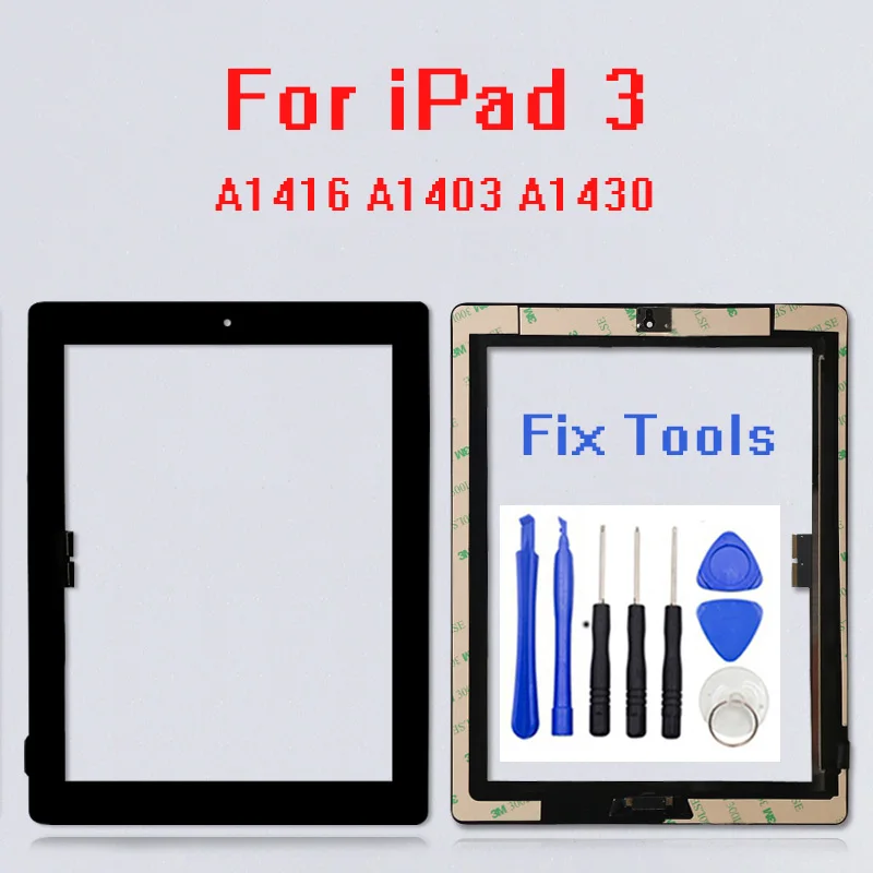 Для iPad 3 сенсорный экран стекло дигитайзер сборка A1416 A1403 A1430 бесплатно + кнопка