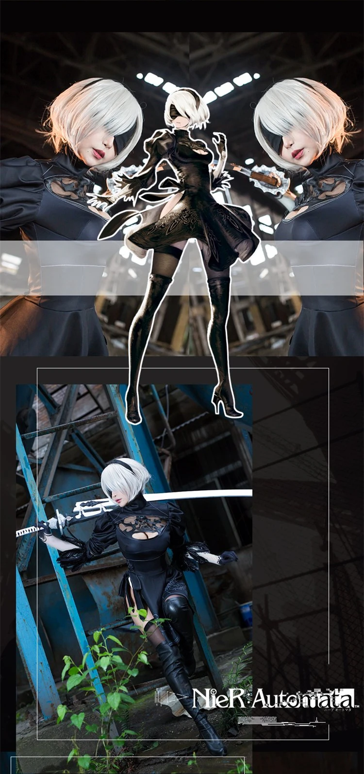 Игра NieR Automata 2B героиня Косплей ONSEN Косплей Костюм Черное женское платье с перчатками+ маска+ повязка на голову обувь для костюмированной вечеринки