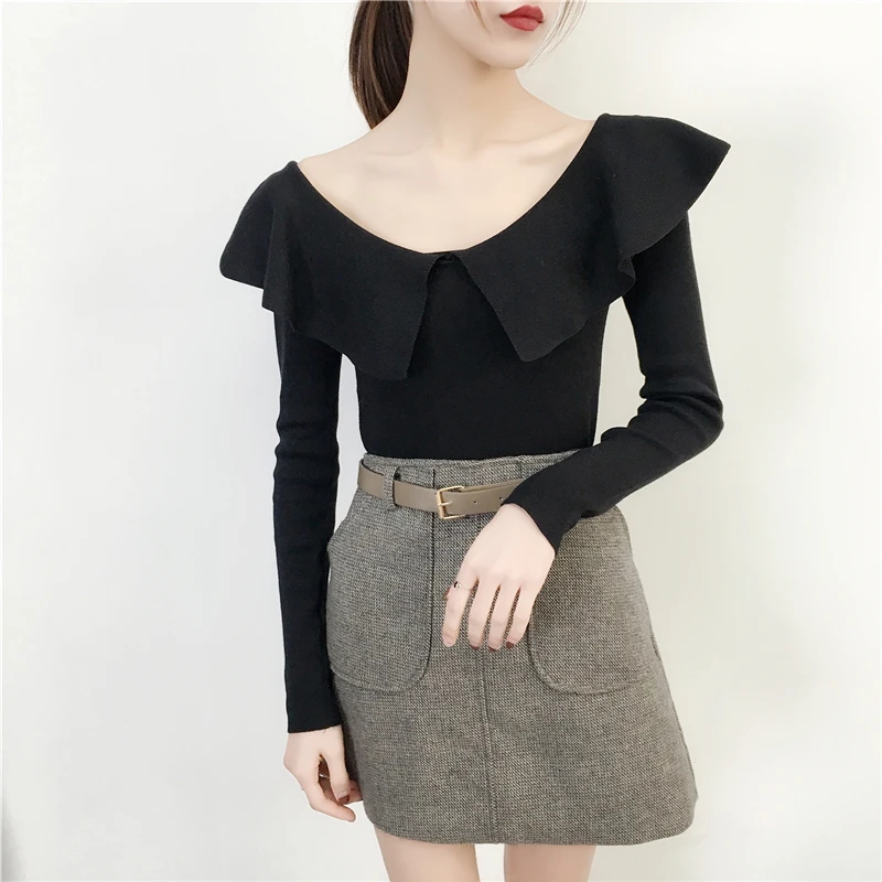 Hzirip новые модные однотонные Свитеры для женщин Slash Средства ухода за кожей Шеи