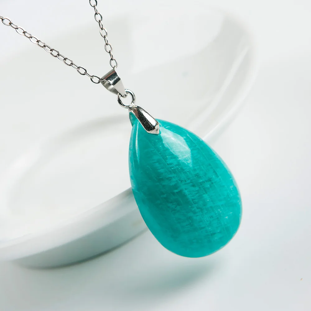 

Genuine Natural Green Amazonite Water Drop Gemstone Pendant 30x19x9mm For Woman Men Gift Crystal Healing Pendant Necklace