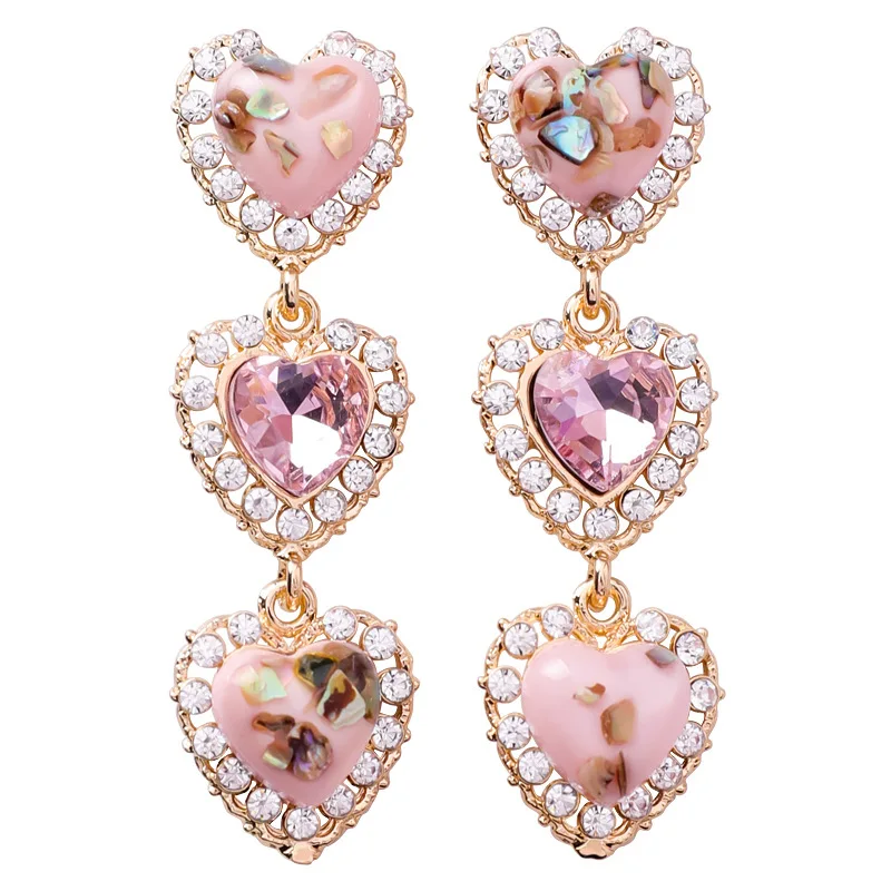 

Women Vintage Fashion Shell Dangle Earrings Circle Heart Crystal Wafer Boucle D'oreille Pendante Femme Ear Jewelry Silver Needle
