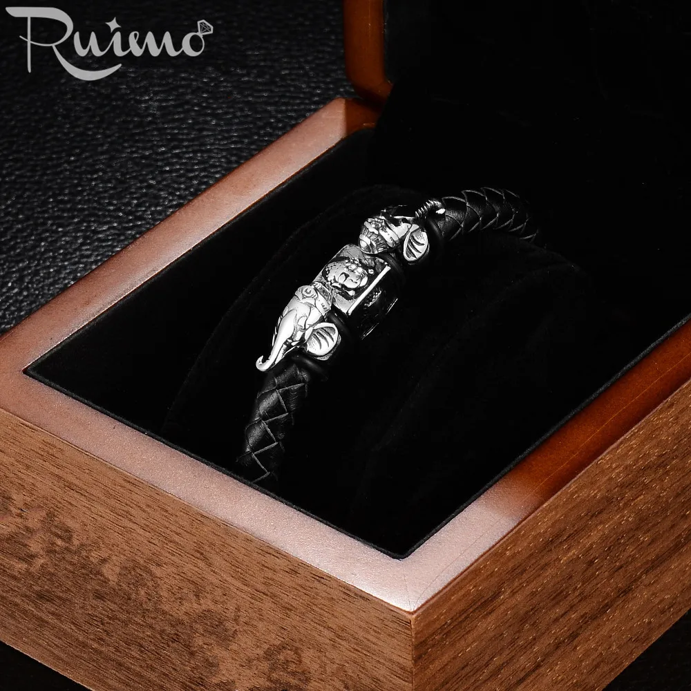Кожаный браслет с большим отверстием RUIMO из нержавеющей стали 316 бусинами и