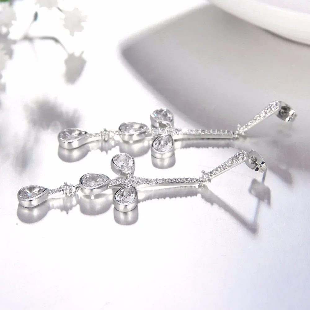 ARUEL Trendy Wedding Crystal Silver Water Drop Earrings Female Party Gift Fashion Women Cubic Zirconia pendientes Jewelry | Украшения и