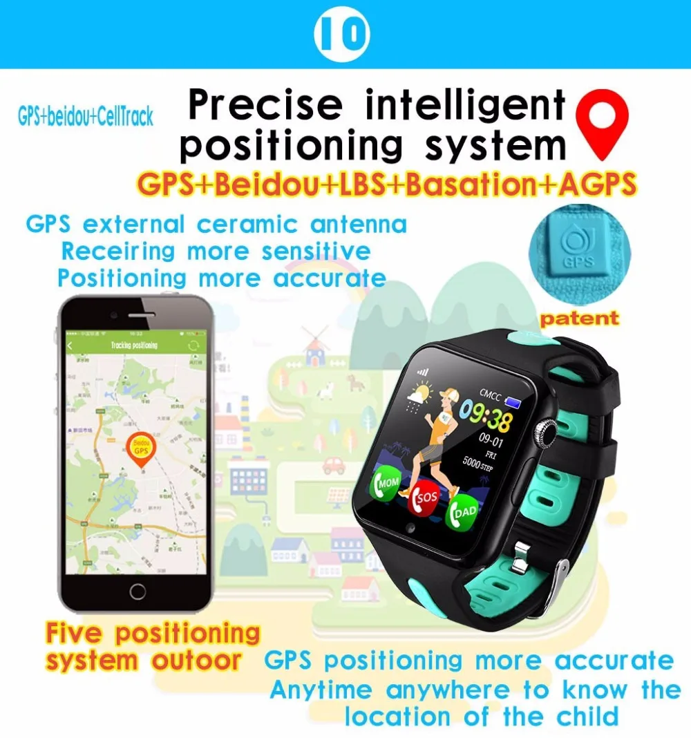 Детские Смарт часы с GPS детские спортивные LBS местом водонепроницаемые