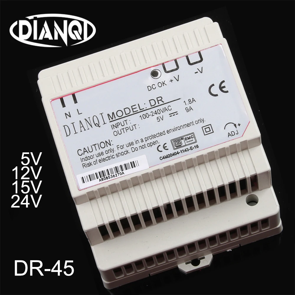 DIANQI din-рейку Один выход импульсный источник питания DR-45w 5 в 12 В 15 в 24 В suply ac dc преобразователь для светодиодной ленты другие DR-45-5