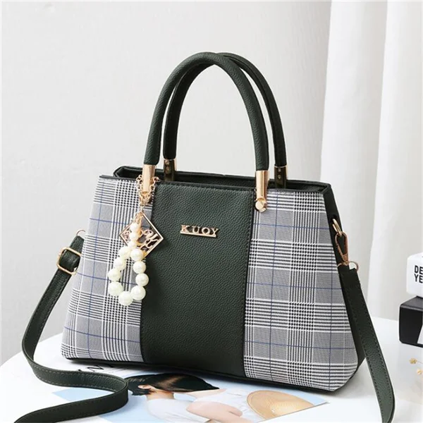 dark green Gusure горячая Распродажа клетчатая Лоскутная сумка для леди женская сумка большого размера Женская сумка через плечо сумка-тоут с орнаментом - Цвет: dark green