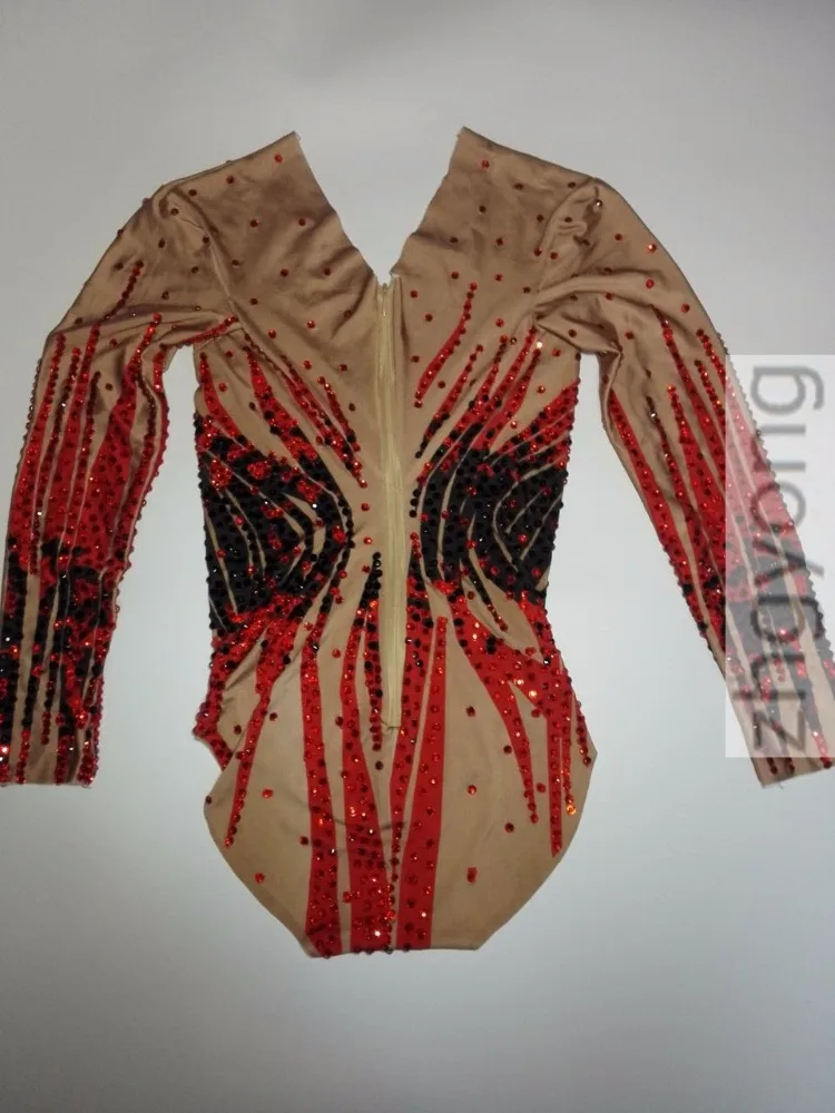 Full Diamond Female Leotard Bodysuit Red Black Crystals Long Sleeve Jumpsuit Nightclub Women Leading Dancer DJ DS Stage Costume