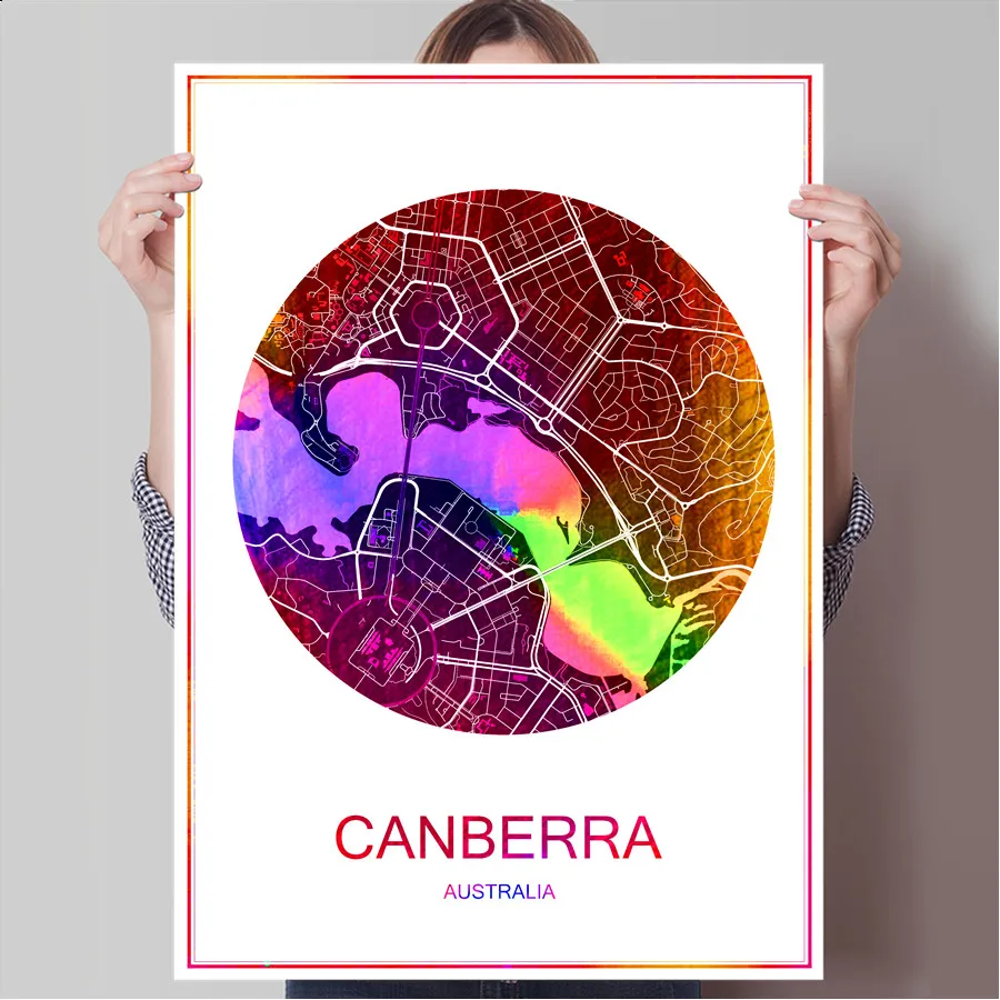 Карта всемирно известных городов CANBERRA австралийский печатный плакат печать на