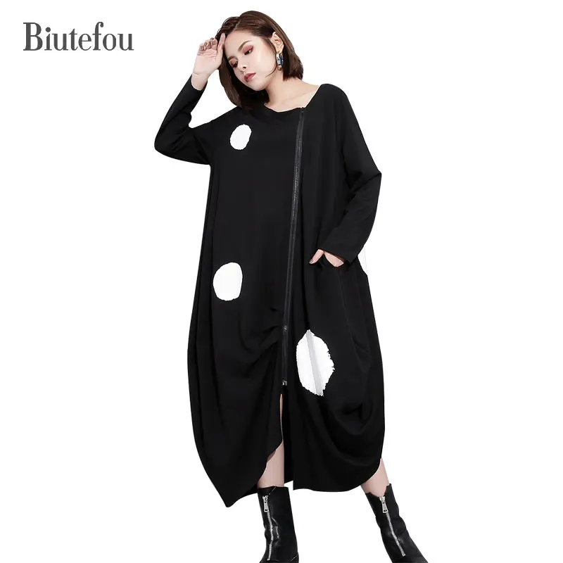 2017 Осень точка печати Свободные платье женская повседневная с декоративной