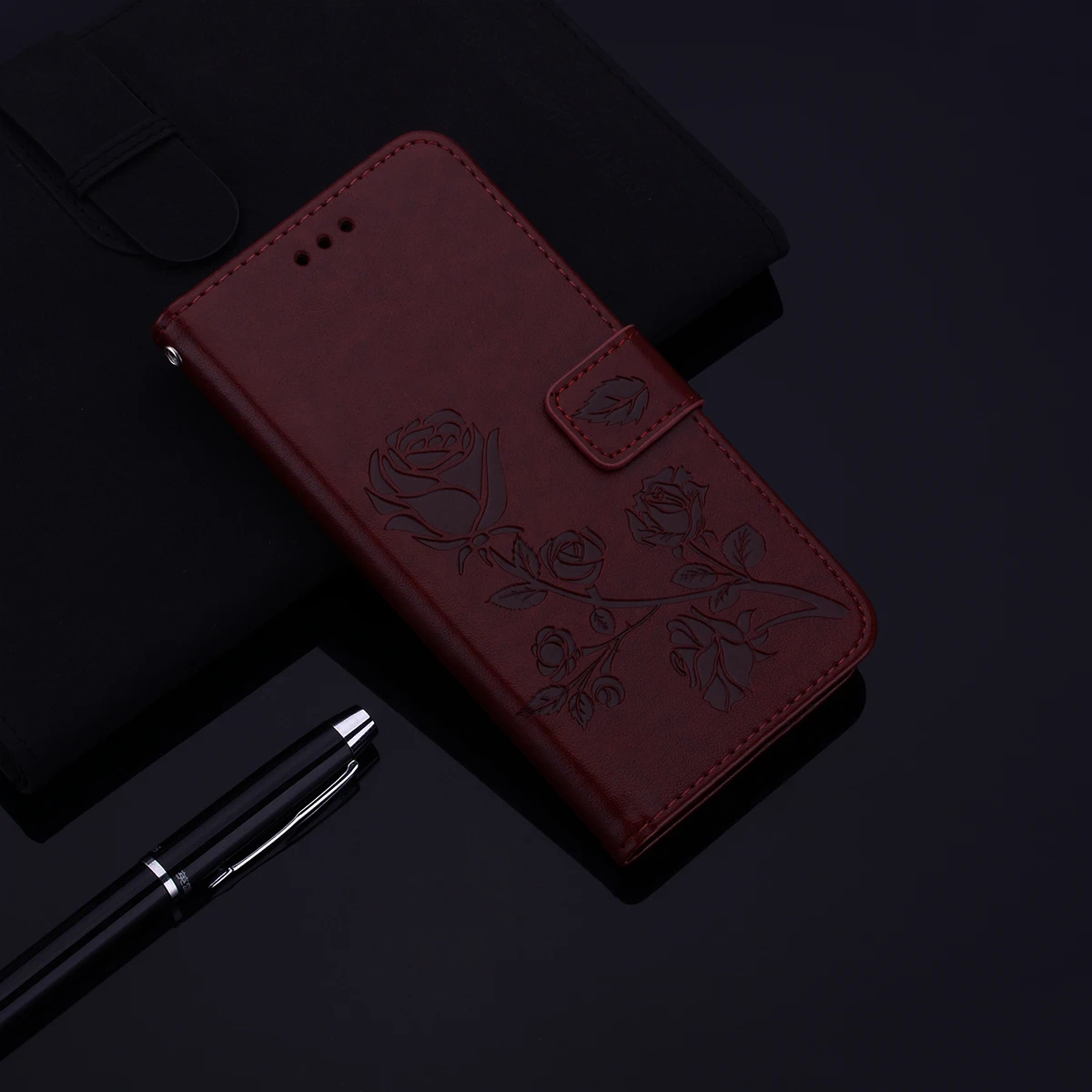 Кожаный чехол для Huawei Nova 3 3i с рельефной розой и тисненым цветком книжка