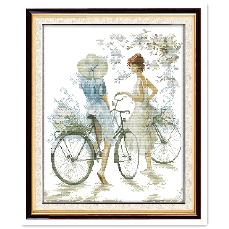 Bicycle Girl Needlework joy sunday DMC Cross Stitch Fabric cross stitch kits Home Decor Chinese Counted Patterns | Дом и сад