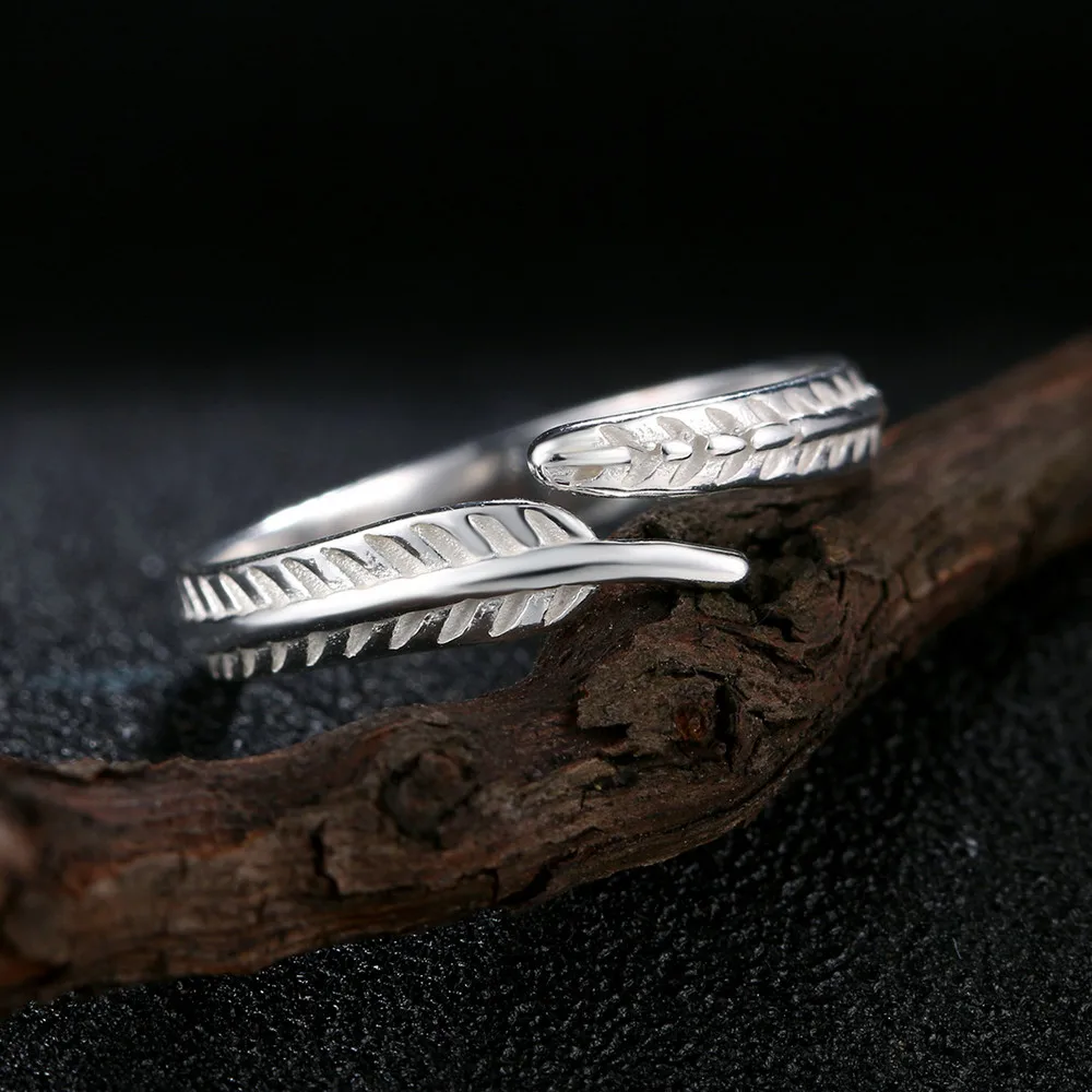 MoBuy Romantic Feather Adjustable 100% 925 Sterling Silver Rings For Women Wedding Bands Fine Jewelry MBRY049 | Украшения и