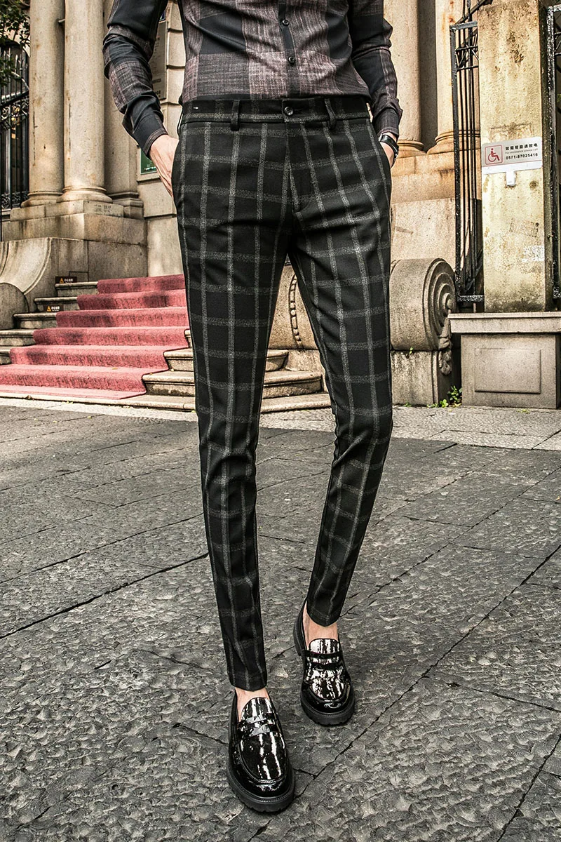 Клетчатые брюки мужские Pantaloni Tuta Uomo деловые штаны для узкие формальные офисные