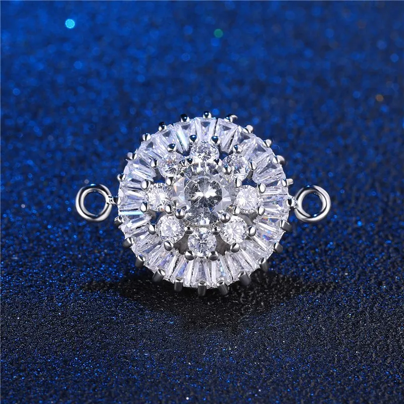 White Gold Juya DIY ювелирных изделий ручной работы кубического циркония Соединитель с цветочным узором амулеты аксессуары для женщин браслет серьги ювелирных изделий - Цвет: White Gold