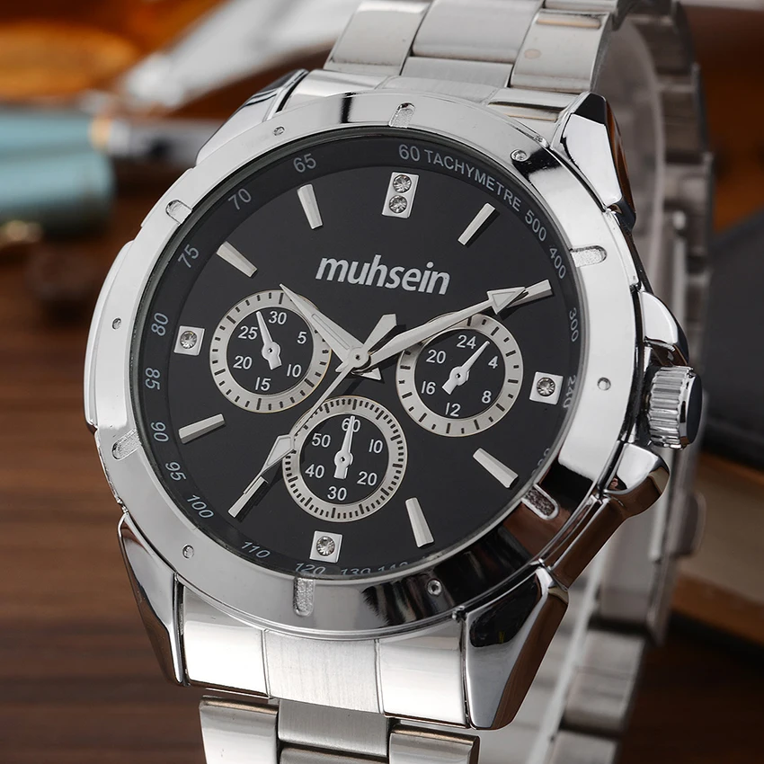 Muhsein Новые простые Бизнес водонепроницаемые часы из нержавеющей стали кварцевые