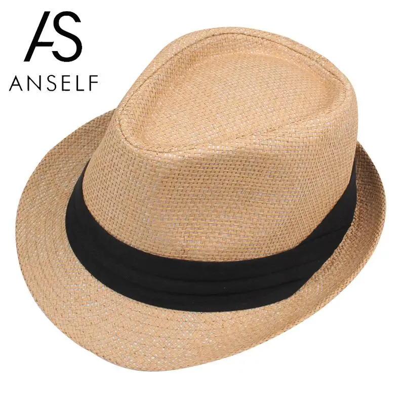 Anself Мода Для мужчин и женщин соломенная шляпа с контрастной лентой фетровая