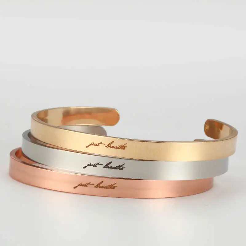 

3pcs Just Breathe 316L Stainless Steel Bangle Positive Inspirational Quote Cuff Bracelets Mantra Bracelets Bangles For Women