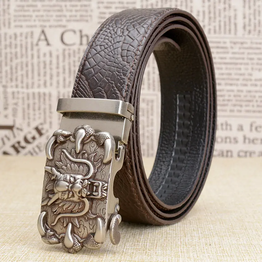 coffee sliver buckle Брендовый дизайнерский ремень с драконом из натуральной кожи мужской ремень из натуральной кожи роскошная мужская Пряжка из сплава для ремней цена - Цвет: coffee sliver buckle