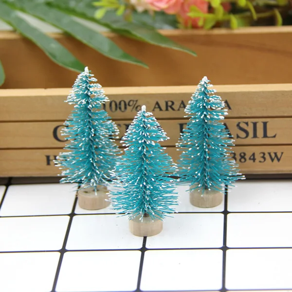 Blue Green Новинка! 10 шт. DIY 6 см Рождественская елка маленькая сосна мини-деревья, размещенные на рабочем столе для дома, рождественские украшения, подарки для детей - Цвет: Blue Green
