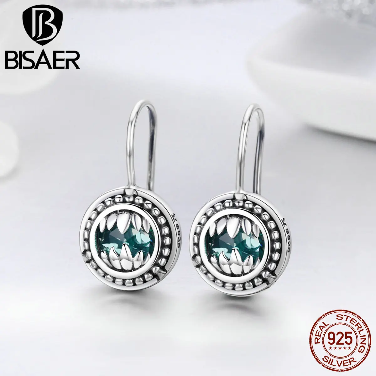 BISAER,,, 925 пробы, серебро, зверь-хранитель, кристалл, серьги-гвоздики для женщин, Стерлинговое Серебро, ювелирное изделие, GXE309