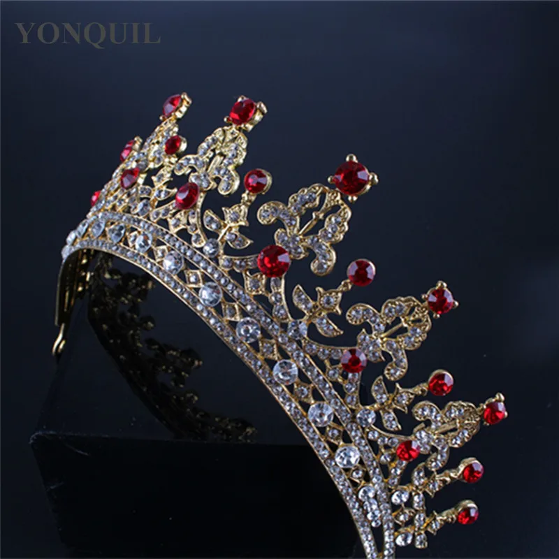2020 Новое поступление барокко Корона Полный красный Стразы ленты для волос ручной