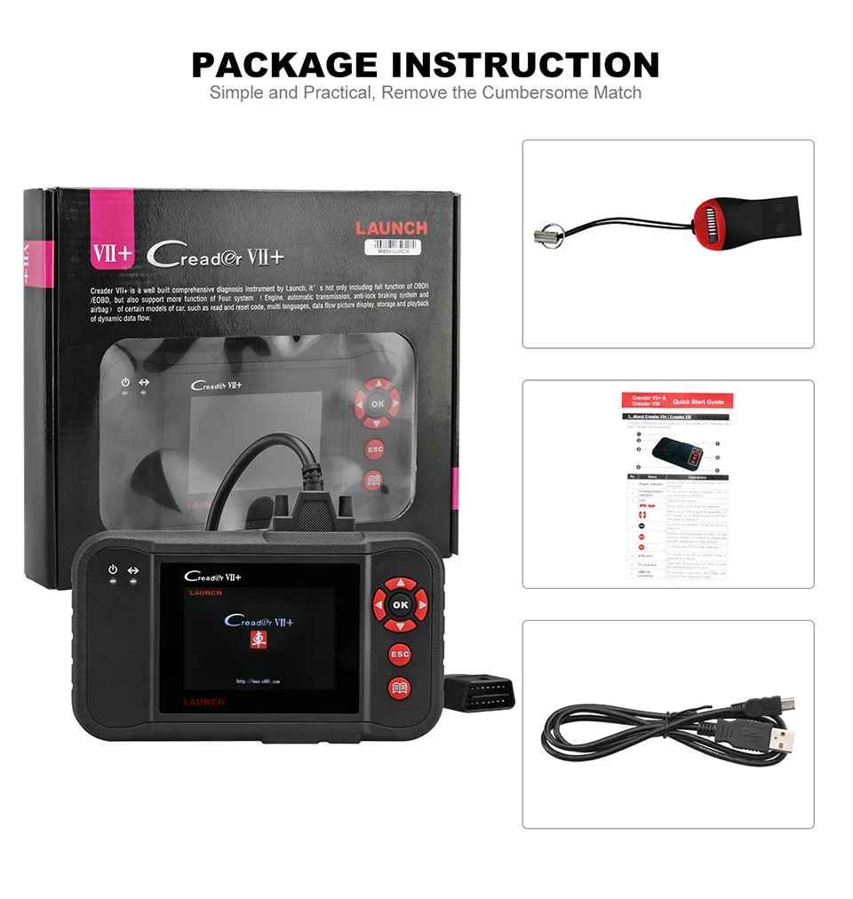 Launch X431 Creader VII + OBD2 автомобильный сканер считыватель кодов двигатель на ABS SRS Airbag