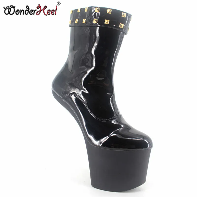 Wonderheel/пикантные Черные ботильоны из лакированной кожи на очень высоком каблуке 8