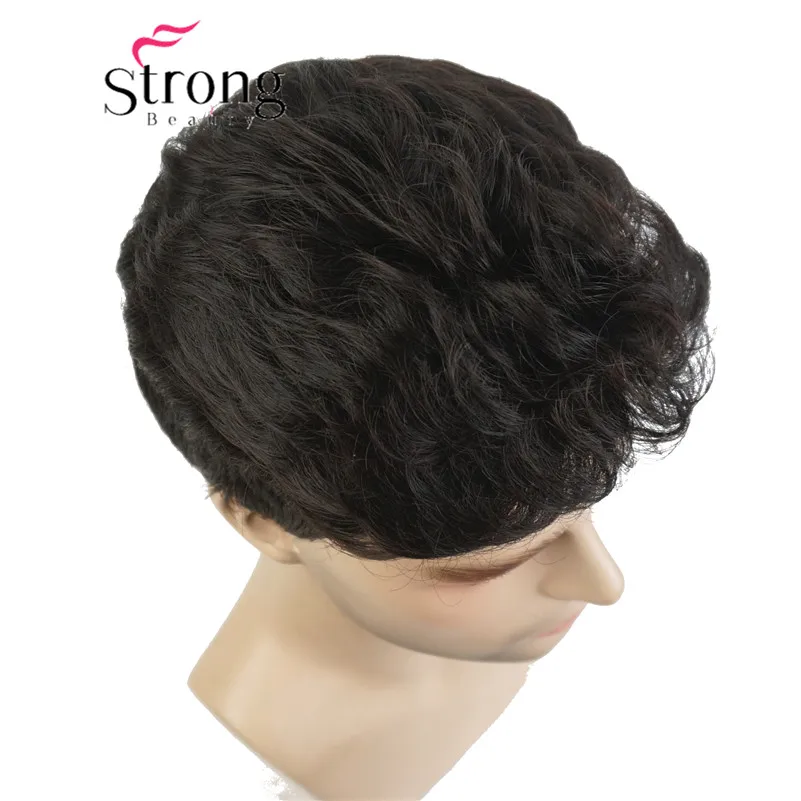 StrongBeauty мужские короткие синтетические волосы парик естественная волна темно-коричневый парики