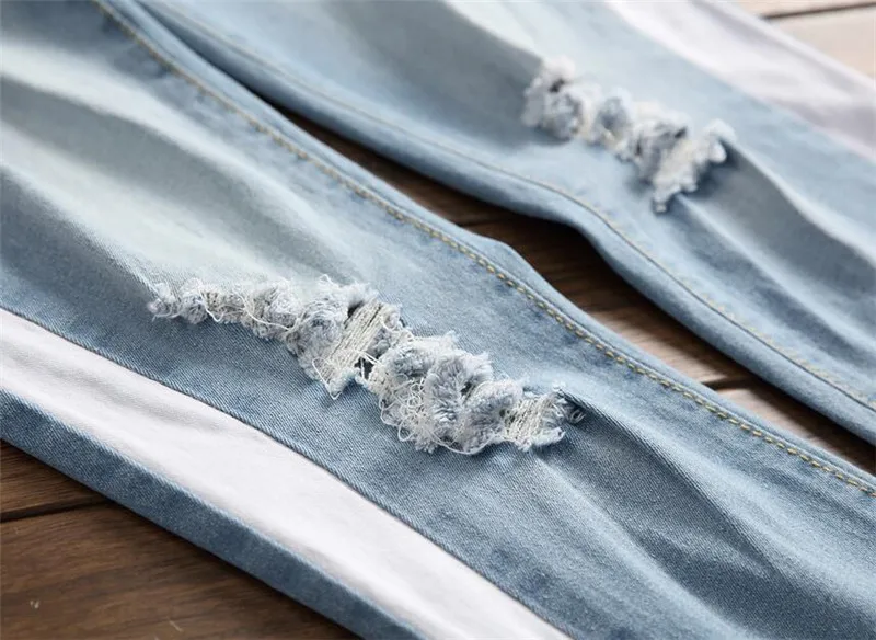 MORUANCLE Здравствуйте Hi Street рваные джинсы брюки для девочек Slim Fit проблемных джинсовые мотобрюки уличная лоскутное джинсы женщи