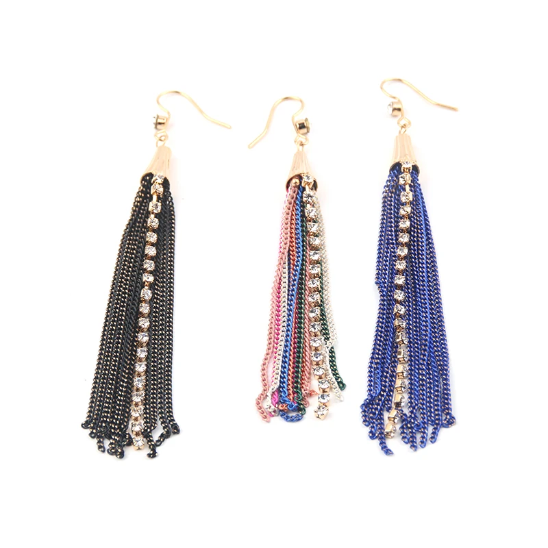 Новый Красный Белый Черный 4 Цвета Блестящий Кристалл Кисточкой мотаться Серьги