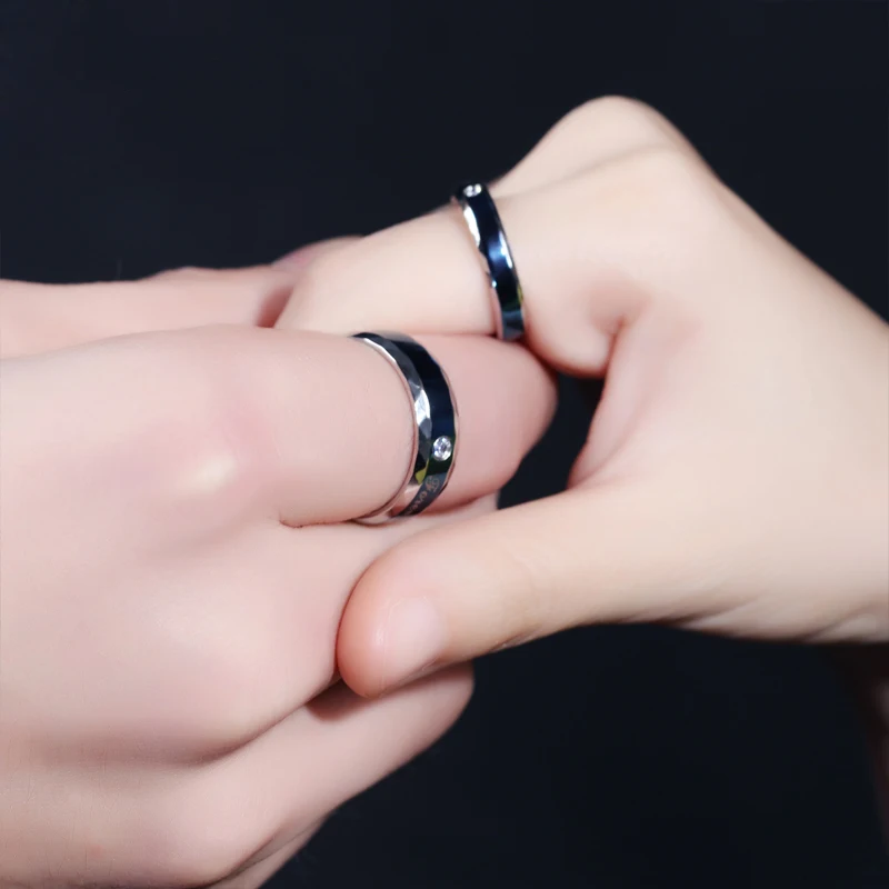 ERLUER lovers Gift Steel Pair Ring Women Men Zircon blue silver plated Jewelry Engagement wedding Couple Rings set Finger Bague | Украшения