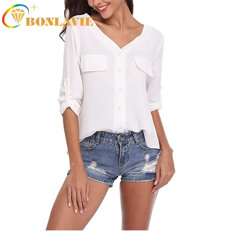 Женская однотонная блузка Повседневная рубашка большого размера с длинным