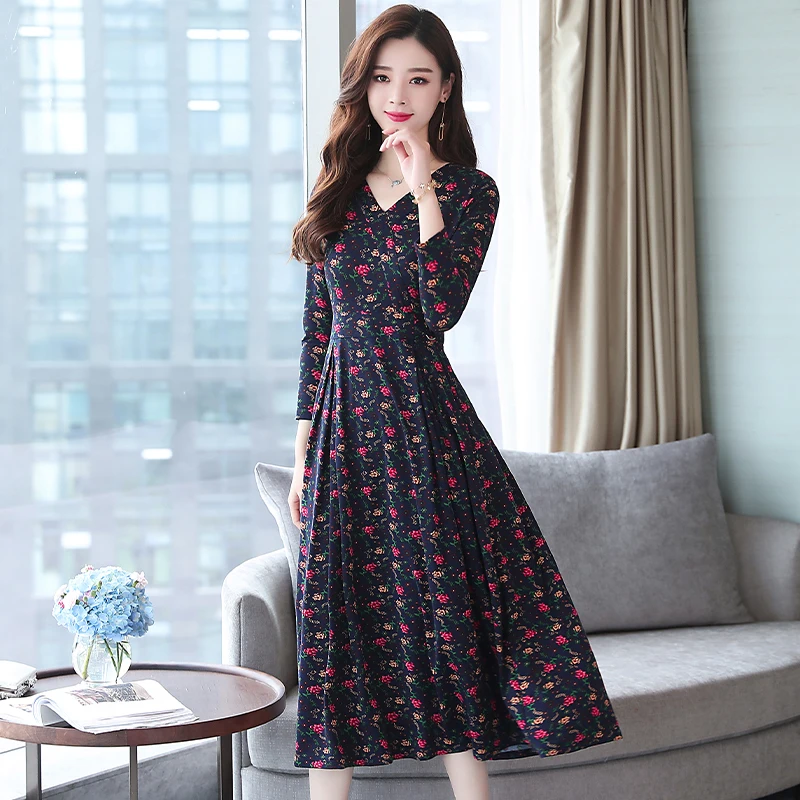 New Summer Vintage Long Sleeve V-neck Large Size MiDi Dress 2019 Bohemian Casual Mature Sexy Women's Club Party Vestidos | Женская