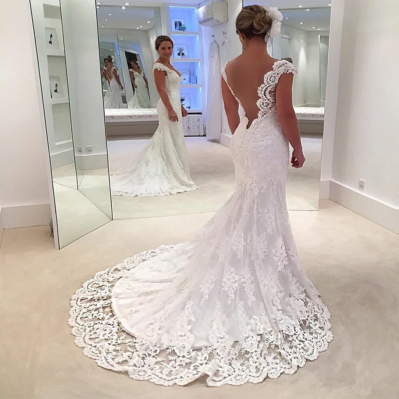 KSD758 Robe de mariage Белый Спинки Кружева Русалка Свадебное Платье 2017 Пользовательские V