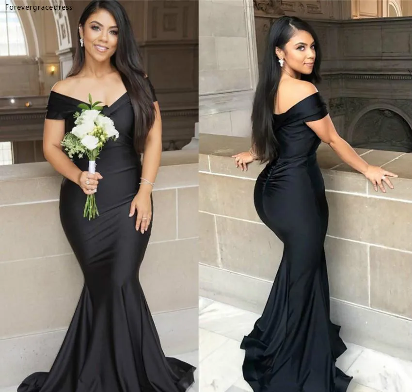 2019 Black Bridesmaid Dress Cheap Off Shoulder Summer Country Garden Formal Wedding Party Guest Maid of Honor Gown Plus Size | Свадьбы и