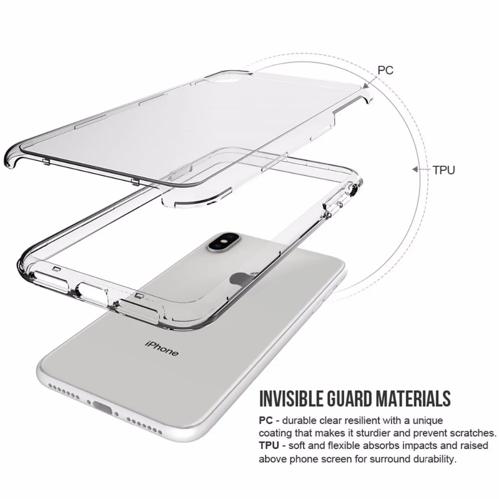 Crystal Clear Жесткий Чехол для iPhone XS Max X 6 S 7 8 плюс + крышка Броня прозрачная сзади
