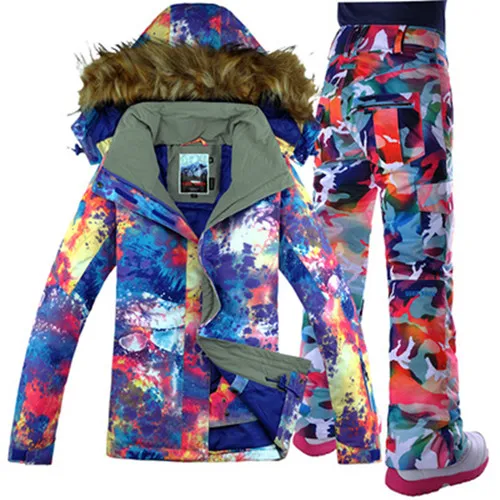 Color 9 Женский лыжный костюм, куртка для сноуборда, водонепроницаемая куртка, штаны, термокостюм, ветрозащитный лыжный сноуборд, супер теплая женская одежда - Цвет: Color 9