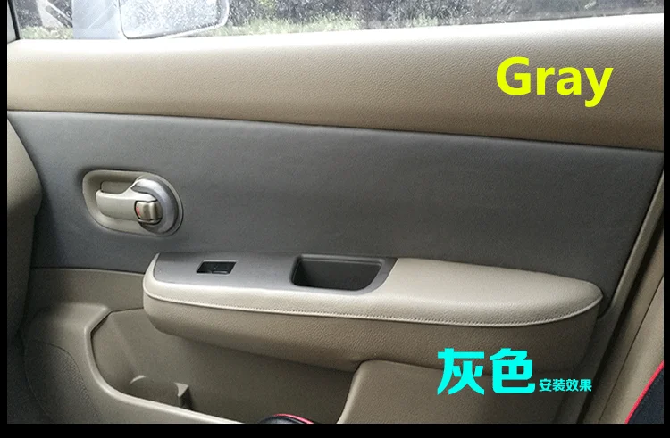 Gray 4 шт./компл. из микрофибры кожаная внутренняя панель двери обложка для Nissan Tiida 2005 06 07 08 09 10 AAB105 - Название цвета: Gray