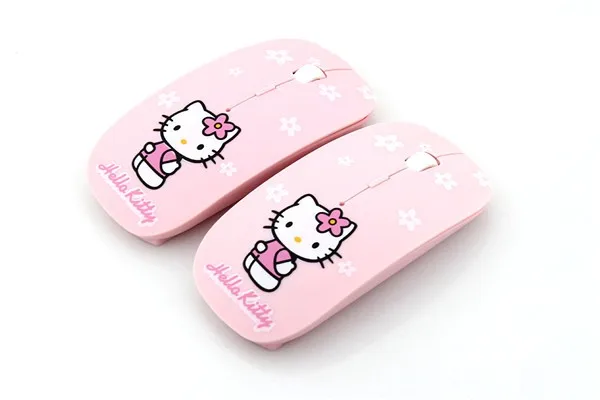 Розовая Бесшумная hello kitty 2,4 ГГц Беспроводная оптическая ультра тонкая Бесшумная компьютерная игровая Nano мышь для ноутбука