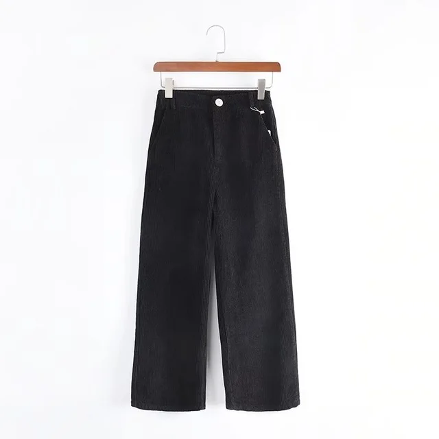 Black Pants Новые женские брюки, женские осенние зимние одноцветные с высокой талией, широкие брюки, повседневные свободные вельветовые укороченные брюки длиной до щиколотки - Цвет: Black Pants