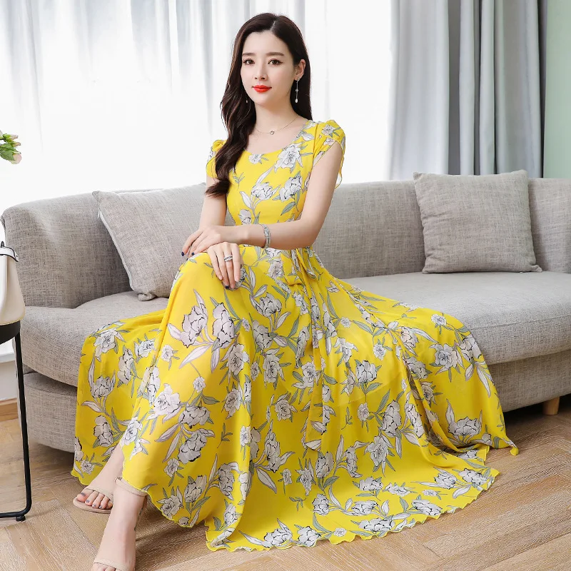 Летнее модное женское богемное пляжное стильное тонкое шифоновое платье с