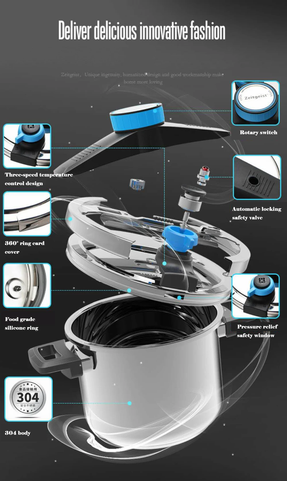 Pressure cooker Stainless steel soup pot portable cooker cooking cookware kitchen steamer stewpot induction stove gas household