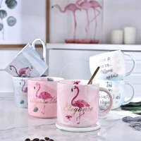 flamingo ceramic pink blue cup morning marble mugs milk coffee tea breakfast porcelain golden cup wedding anniversary gift 380ml