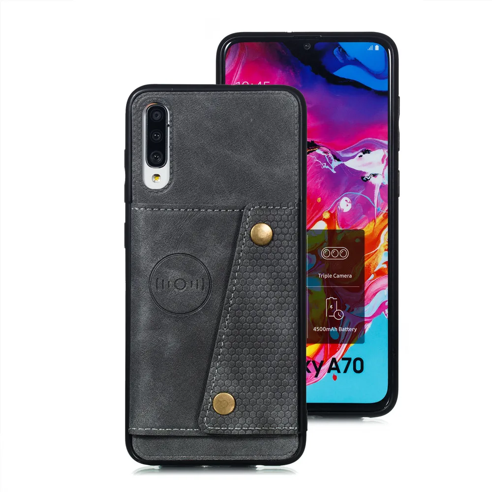 A70 Роскошные однотонные Цвет оболочка для samsung Galaxy A70 A50 A40 A30 A10 S10 S10E S10 плюс M20 M30 Бизнес Автомобильная карточка слот чехол для телефона - Цвет: gray
