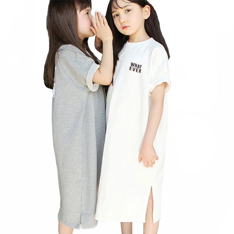 Длинное платье для девочек-подростков из чистого хлопка свободное Макси-платье