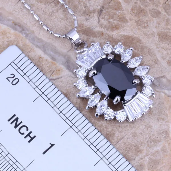 Набор ювелирных изделий с черным и серебряным покрытием из белого фианита серьги